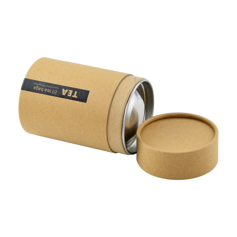 Custom Food Grade Metal Tinplate Cover Kraft Paper Tube Boxes for Tea Packaging  