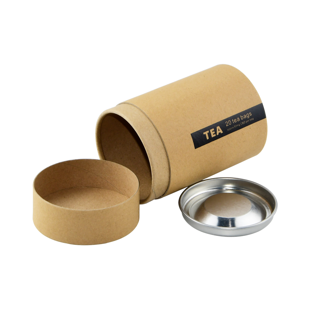  Cajas de tubo de papel Kraft de cubierta de hojalata de metal de grado alimenticio personalizado para envasado de té  