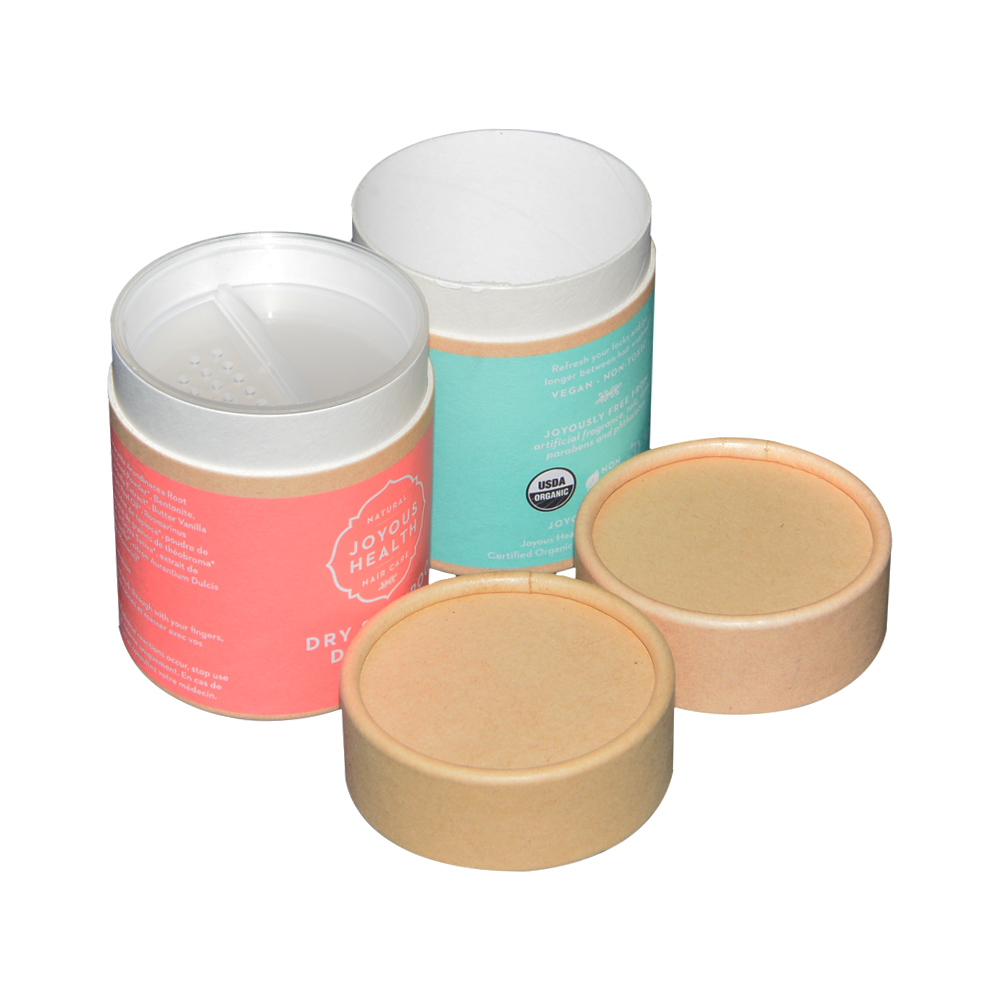 Cardboard Sifter Top Cans Kraft Paper Tubes for Dry Shampoo Powder Packaging