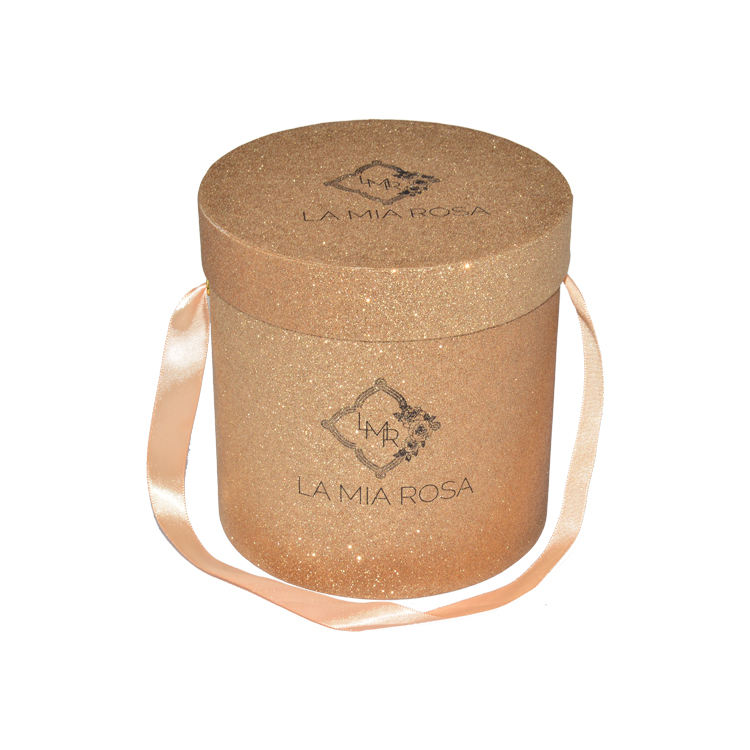 Luxury Gold Glitter Paper Round Box for Rose Packaging Glitter Cardboard Tube Box  