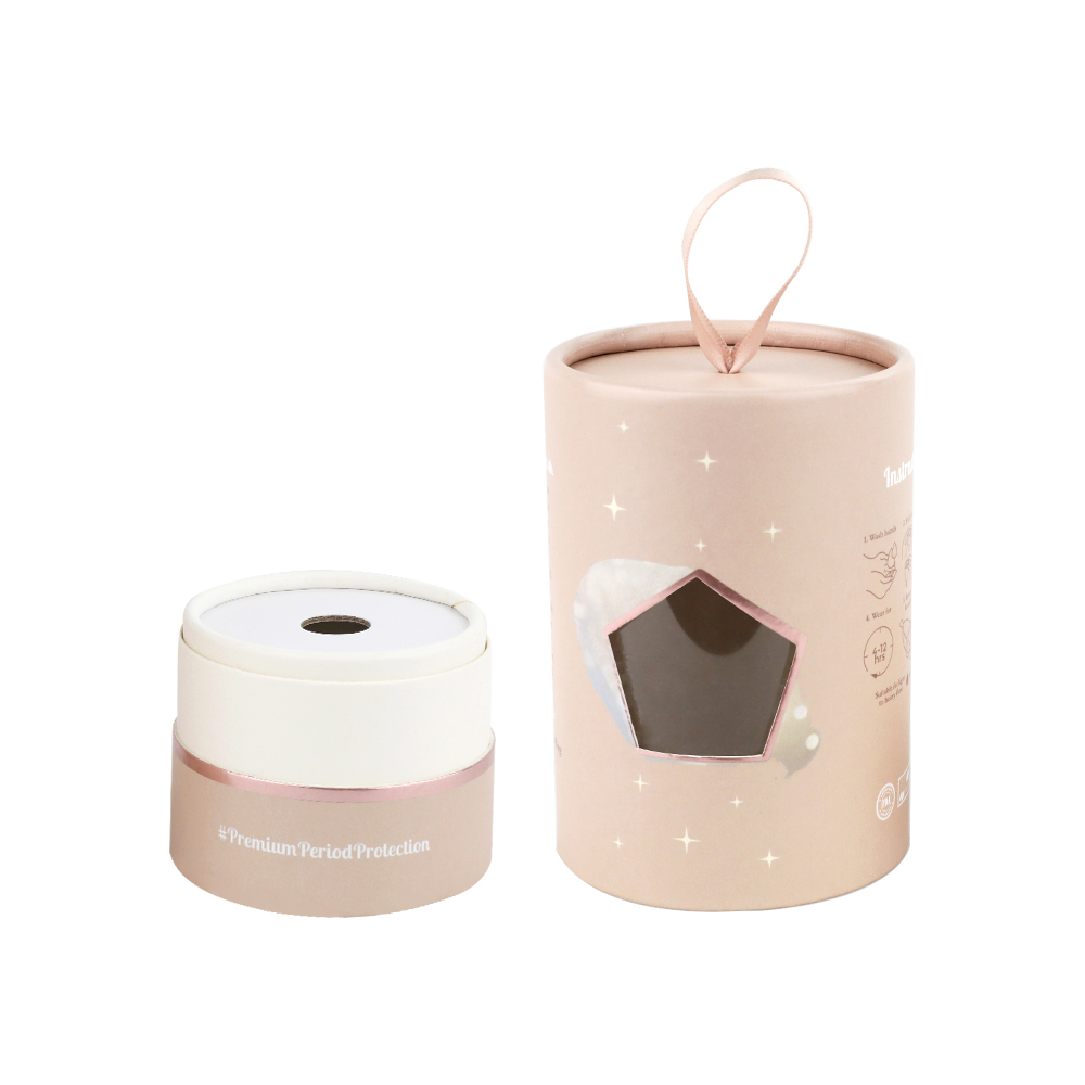Rosa runde Papierrohr-Zylinder-Verpackungsbox für Menstruationstasse mit klarem Fenster