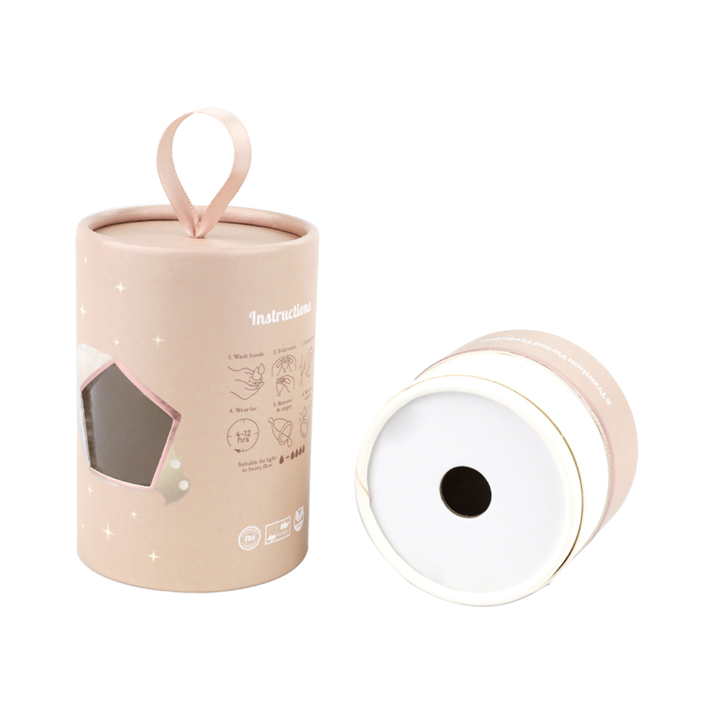 Caixa de embalagem de cilindro de papel rosa redondo para copo menstrual com janela transparente  