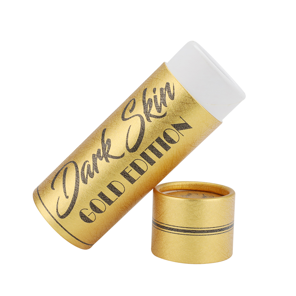 Embalaje de tubo de papel dorado, caja de cilindro de cartón dorado para gotas de bronceado de 30 ml  