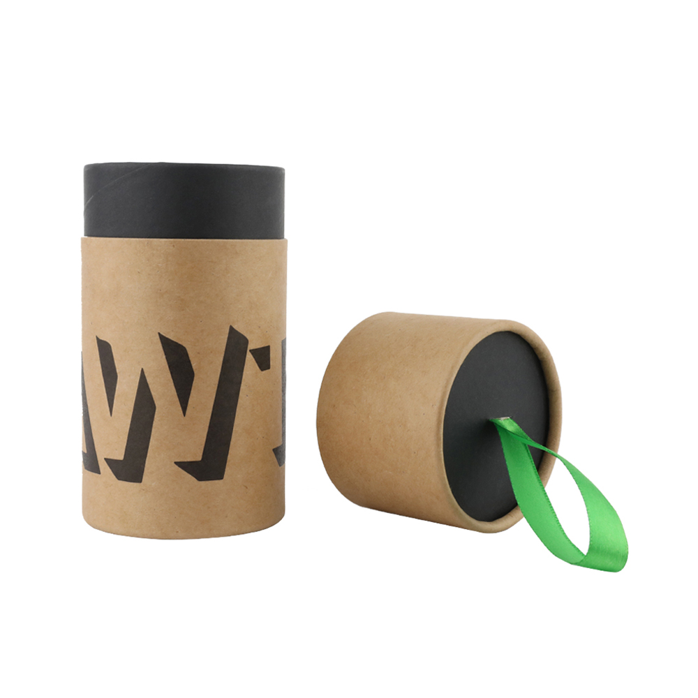 Confezione in tubo di carta kraft con manico in seta, scatole cilindriche in cartone marrone naturale