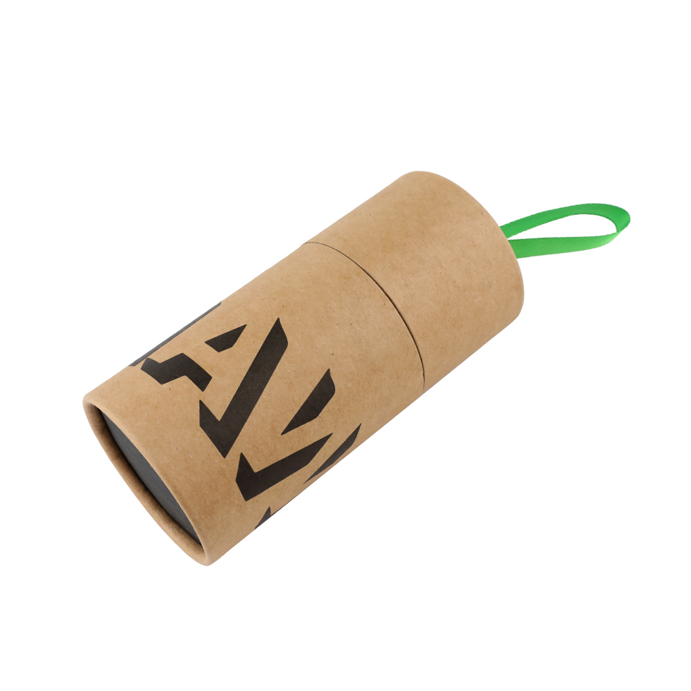 Confezione in tubo di carta kraft con manico in seta, scatole cilindriche in cartone marrone naturale  