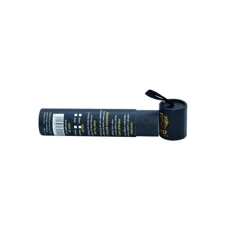 Scatole per tubi in carta nera opaca con logo personalizzato per imballaggio di cartucce Vape con manico in seta  