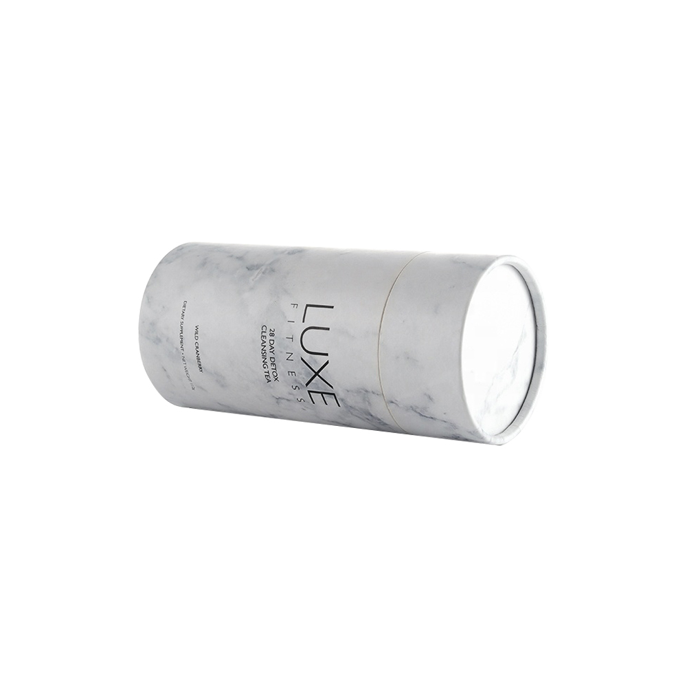 Food Grade Marble Paper Tube Boxes for Tea Packaging with Silver Hot Stamping  