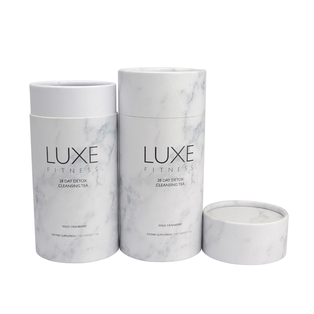 Food Grade Marble Paper Tube Boxes for Tea Packaging with Silver Hot Stamping  