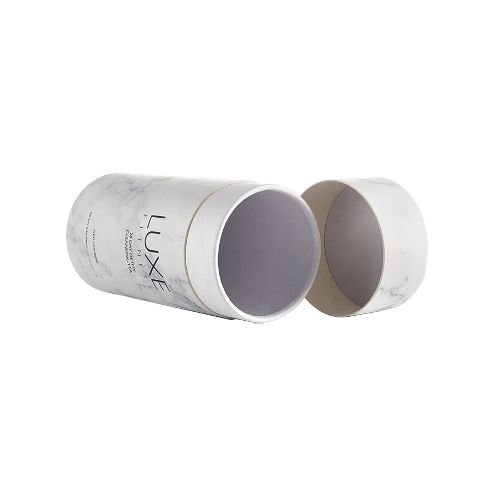  Cajas de tubo de papel de mármol de calidad alimentaria para envasado de té con estampado en caliente de plata  