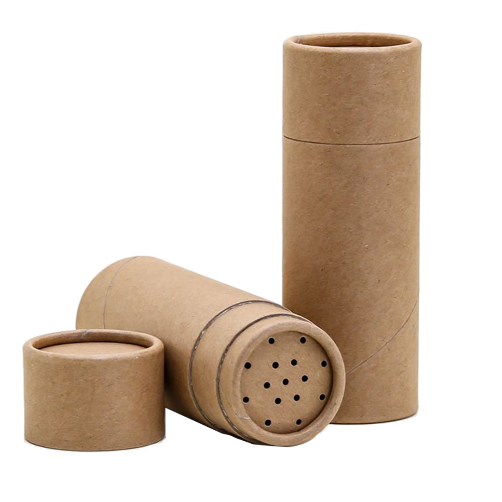  Recipiente de caixa de tubo de papel kraft ecologicamente correto, saleiro, tubo de especiarias com peneira de papel  