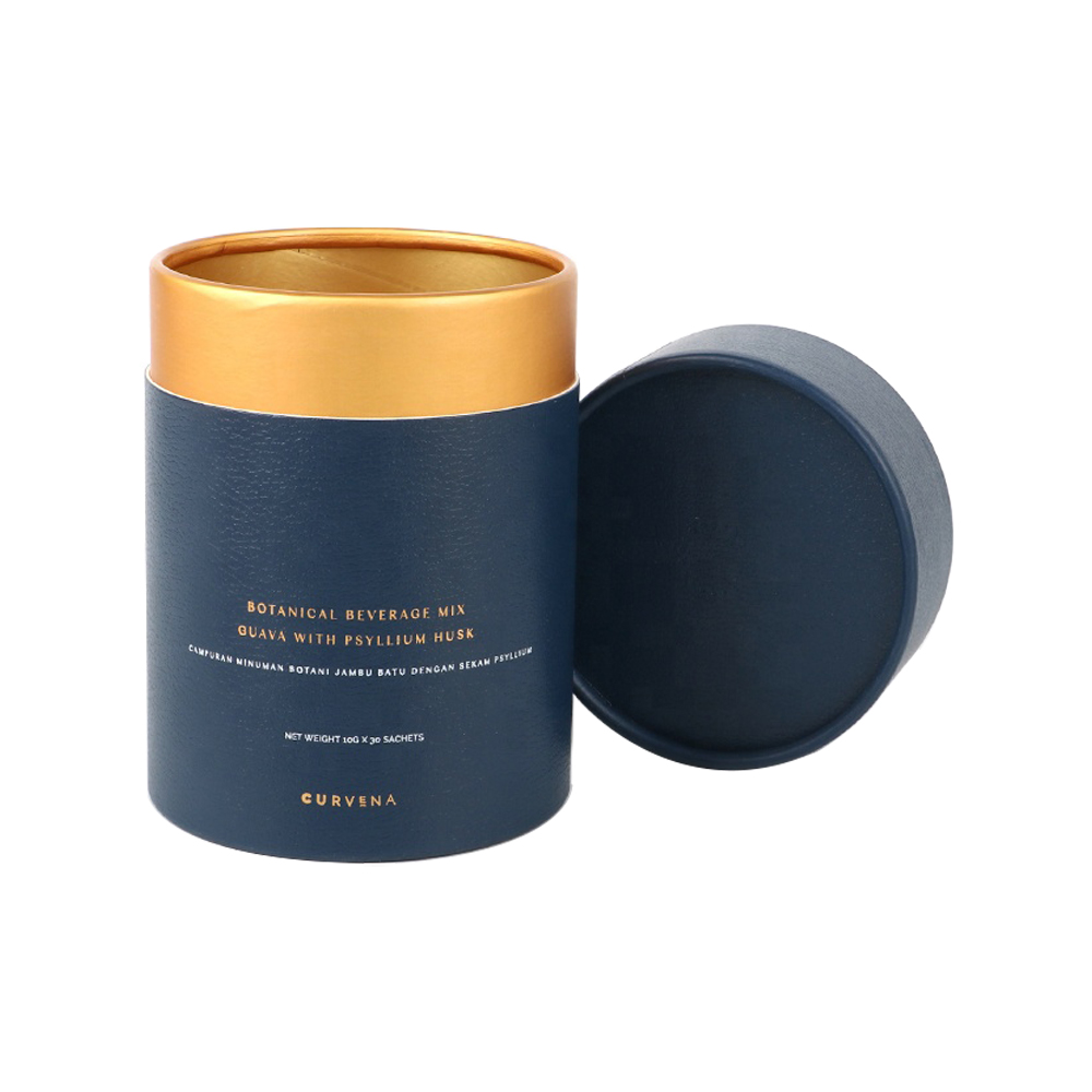 Caja de tubo de papel de lujo personalizada para batidos dietéticos que empaquetan con logotipo de estampado en caliente dorado  