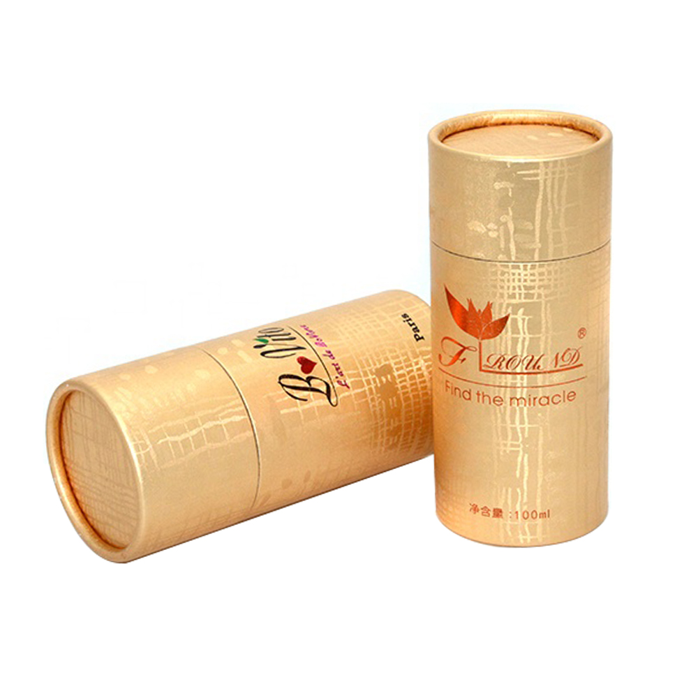 Le tube rond fait sur commande de carton d'or rose enferme dans une boîte les tubes cosmétiques d'emballage de puissance de cylindre de papier  
