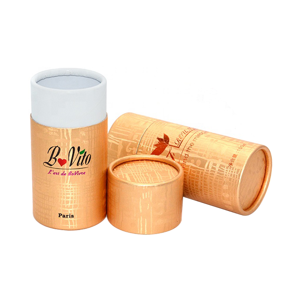 Le tube rond fait sur commande de carton d'or rose enferme dans une boîte les tubes cosmétiques d'emballage de puissance de cylindre de papier  
