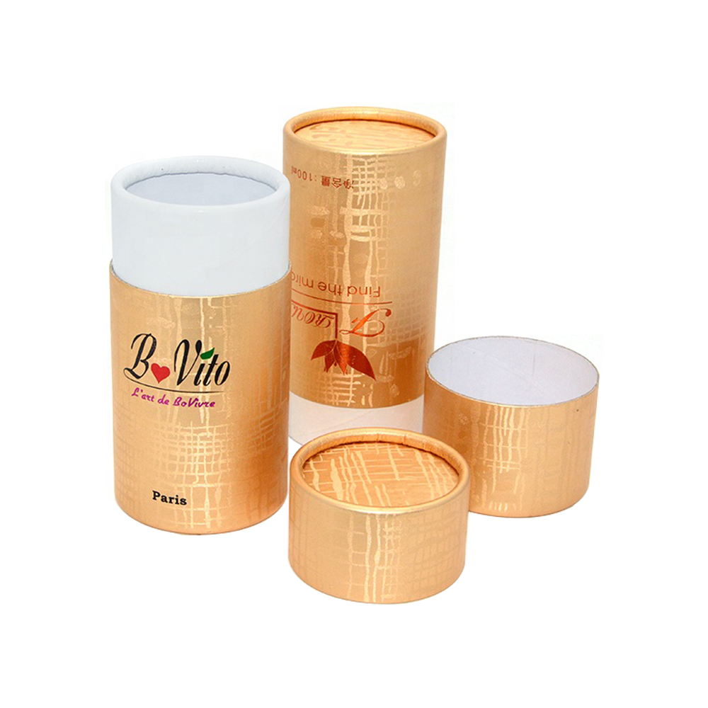 Le tube rond fait sur commande de carton d'or rose enferme dans une boîte les tubes cosmétiques d'emballage de puissance de cylindre de papier