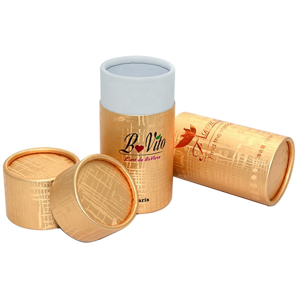Custom Rose Gold Cardboard Round Tube Boxes Paper Cylinder Cosmetic Power Packaging Tubes  