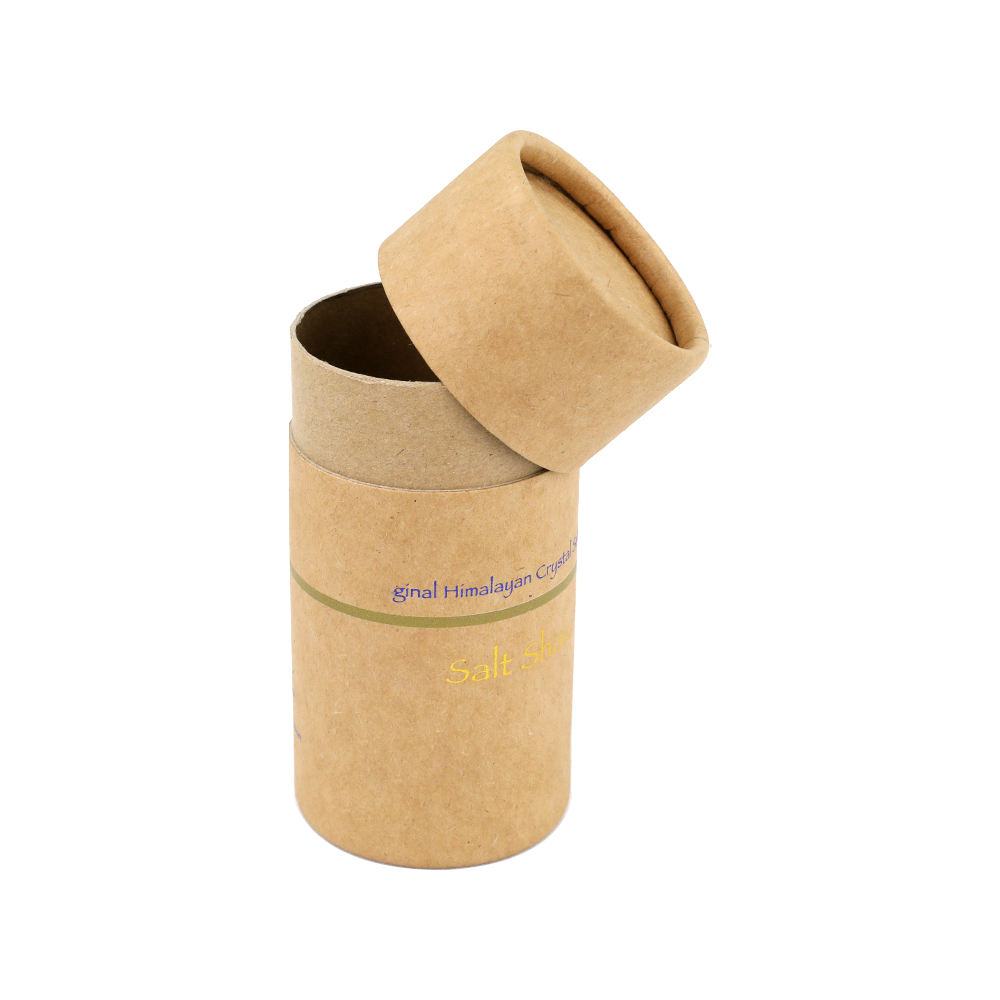 Natural Brown Kraft Paper Tube Packaging for Salt Shaker with Gold Hot Foil Stamping Logo