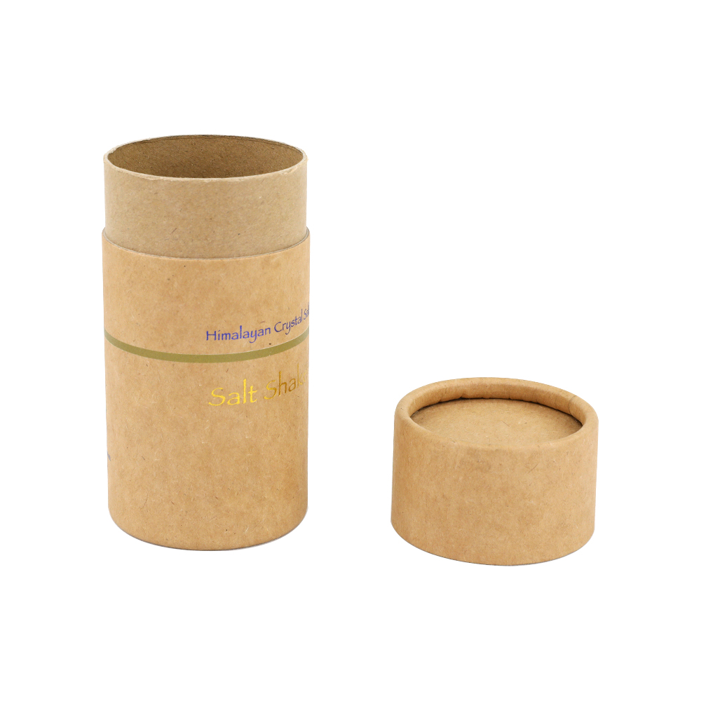 Emballage de tube de papier kraft brun naturel pour salière avec logo d'estampage à chaud en or  