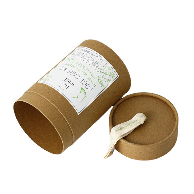 Natural Brown Kraft Paper Tube Boxes Round Boxes for Fragrances Packaging with Rope Handle  
