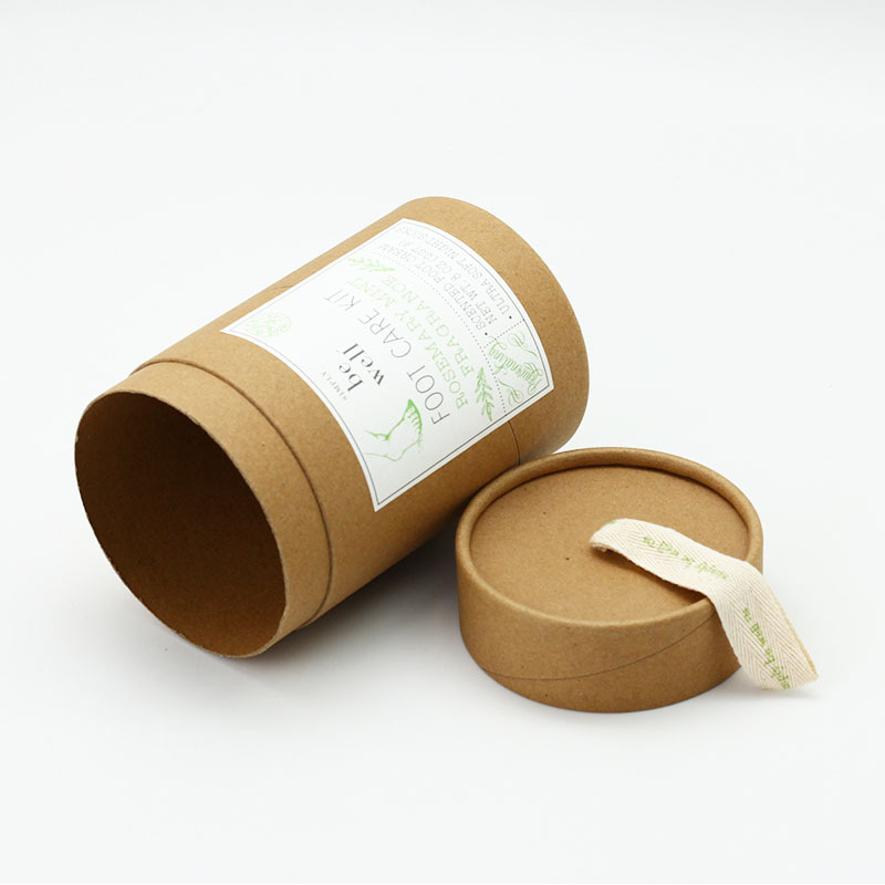 Natural Brown Kraft Paper Tube Boxes Round Boxes for Fragrances Packaging with Rope Handle  