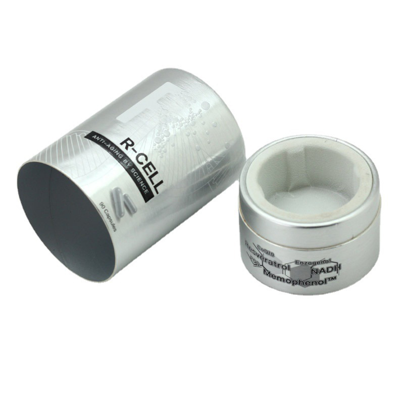 Cilindro di cartone d'argento Imballaggio di scatole cilindriche Imballaggio di tubi di cartone per cosmetici  
