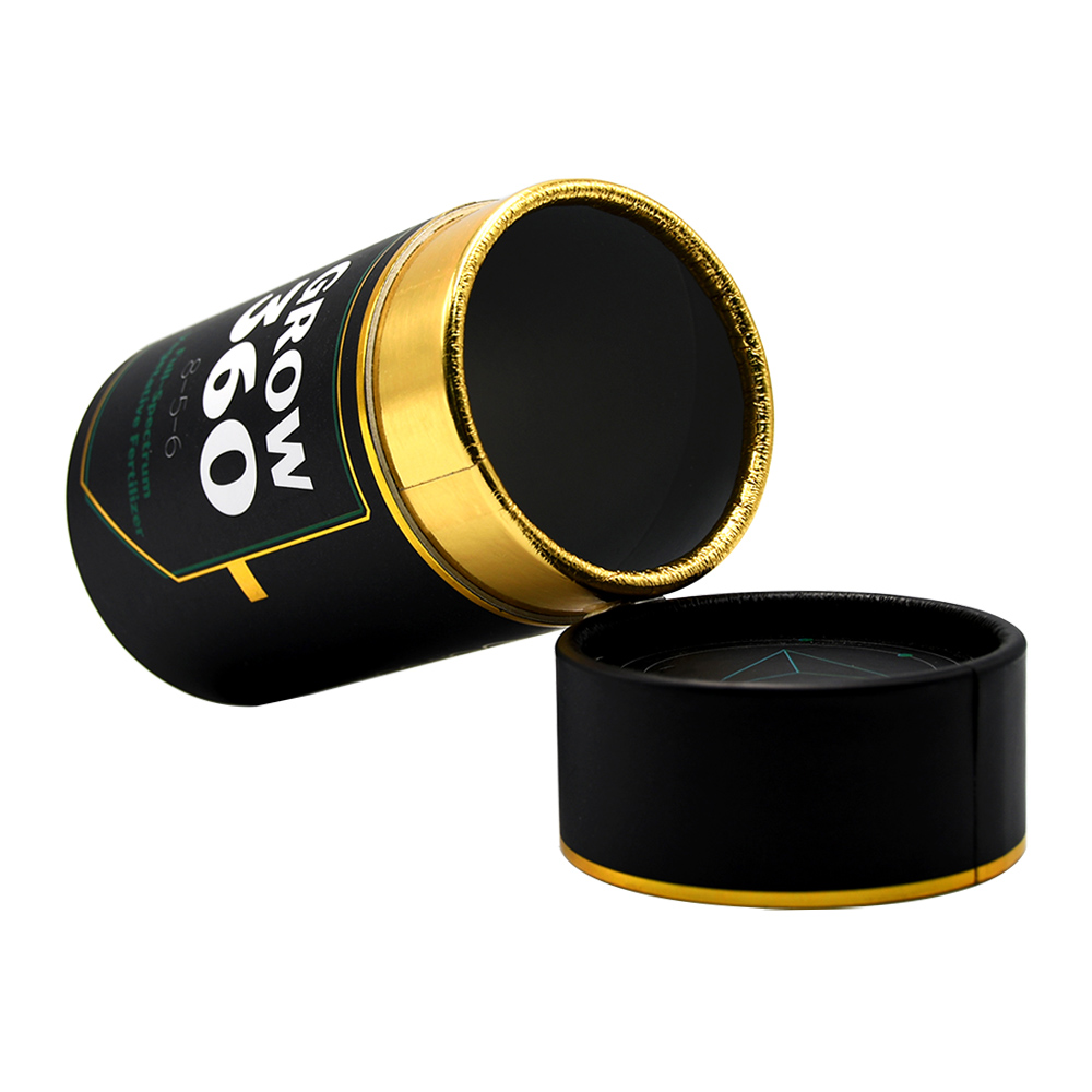 Boîte de tube de papier noir de papier d'aluminium pour l'emballage végétatif d'engrais avec l'estampillage chaud d'or