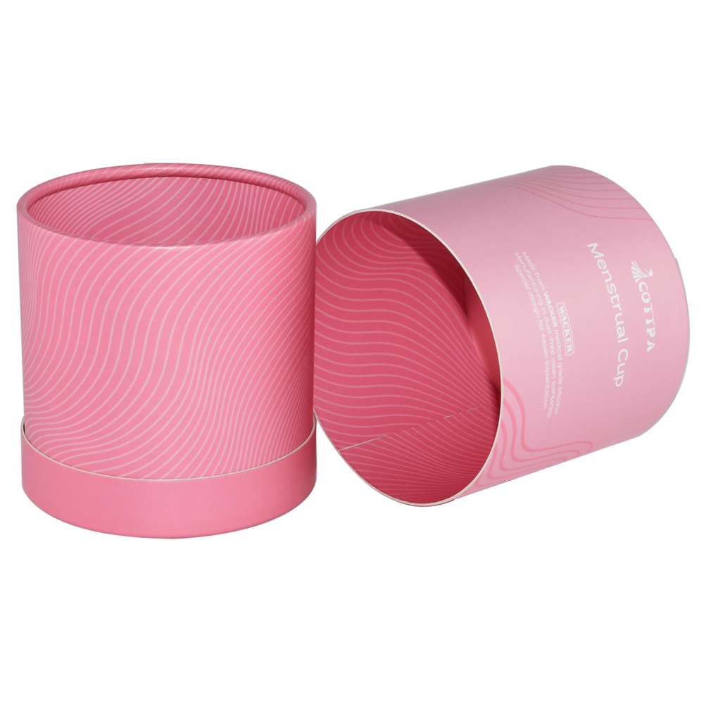 대중적인 분홍색 원통 모양 마분지 상자, 월경 컵 포장을 위한 서류상 실린더 관 상자  