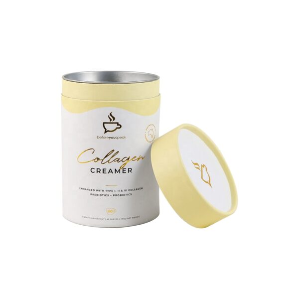 Airtight Aluminum Foil Coffee Powder Collagen Creamer Paper Tube Boxes with Metal Plate