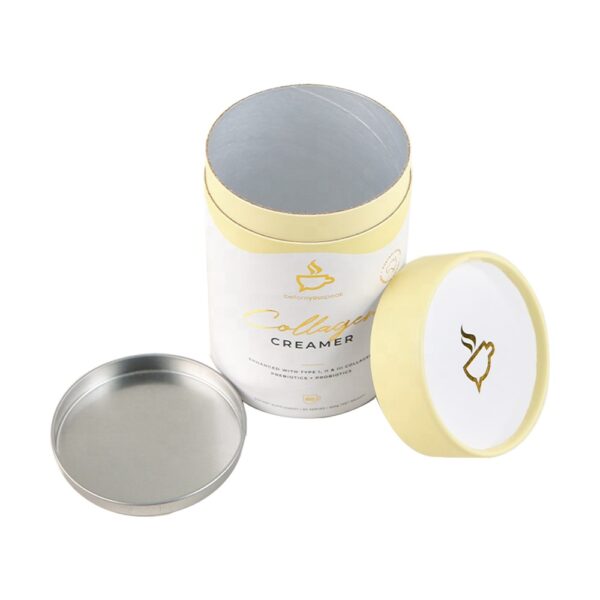 Airtight Aluminum Foil Coffee Powder Collagen Creamer Paper Tube Boxes with Metal Plate