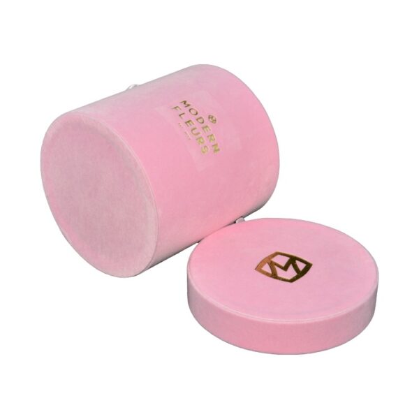 All Velvet Covered Round Boxes, Pink Velvet Flower Round Boxes with Silk Handle