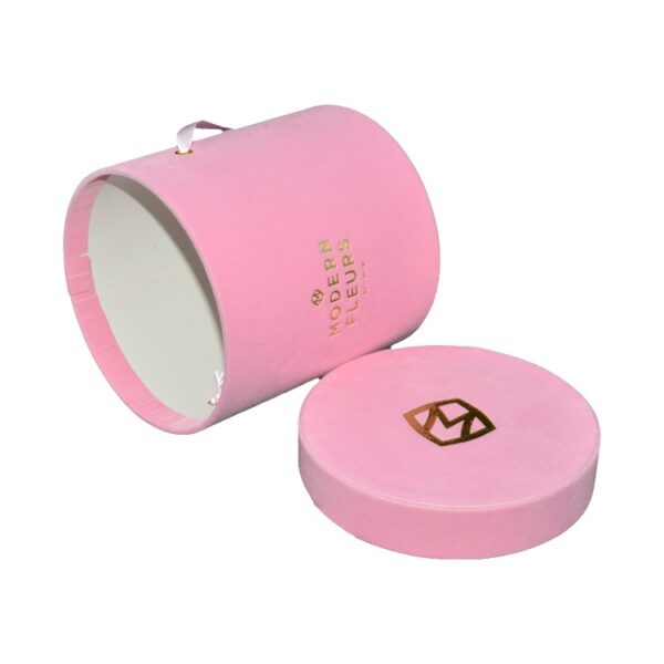 All Velvet Covered Round Boxes, Pink Velvet Flower Round Boxes with Silk Handle