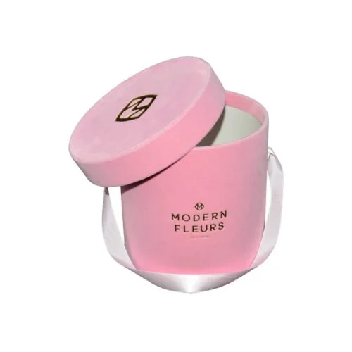 All Velvet Covered Round Boxes, Pink Velvet Flower Round Boxes with Silk Handle All Velvet Covered Round Boxes, Pink Velvet Flower Round Boxes with Silk Handle