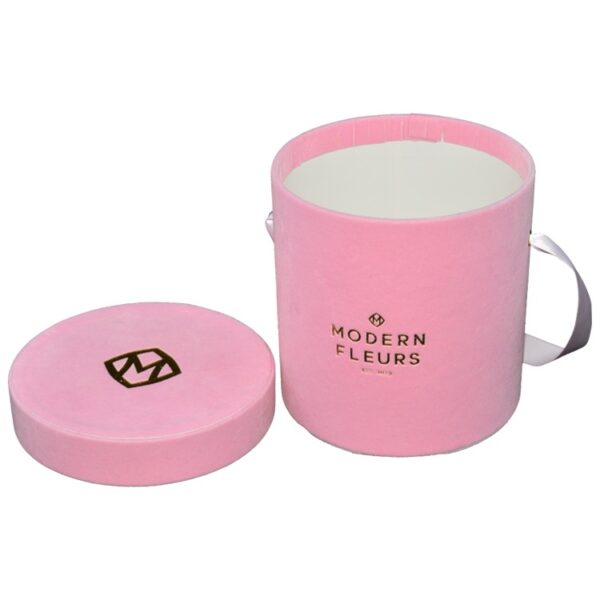 All Velvet Covered Round Boxes, Pink Velvet Flower Round Boxes with Silk Handle