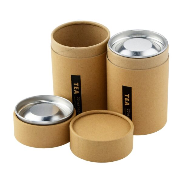 Custom Food Grade Metal Tinplate Cover Kraft Paper Tube Boxes for Tea Packaging