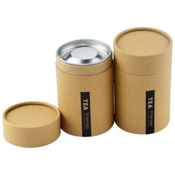 Custom Food Grade Metal Tinplate Cover Kraft Paper Tube Boxes for Tea Packaging
