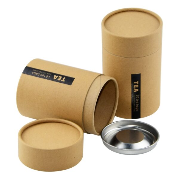 Custom Food Grade Metal Tinplate Cover Kraft Paper Tube Boxes for Tea Packaging
