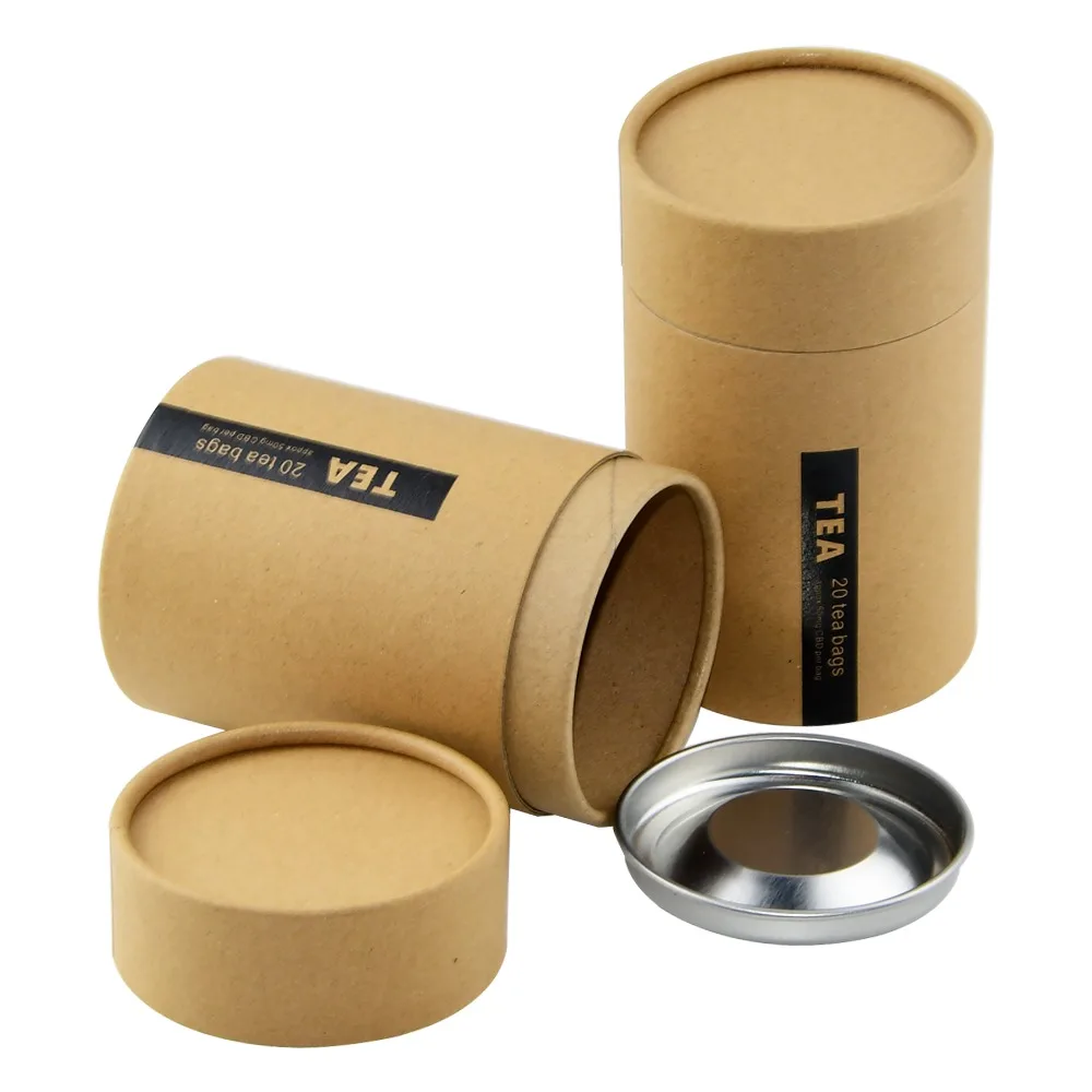 Custom Food Grade Metal Tinplate Cover Kraft Paper Tube Boxes for Tea Packaging