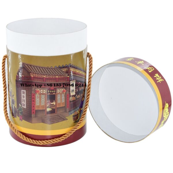 Caixa redonda de papelão impressa personalizada com pega de corda