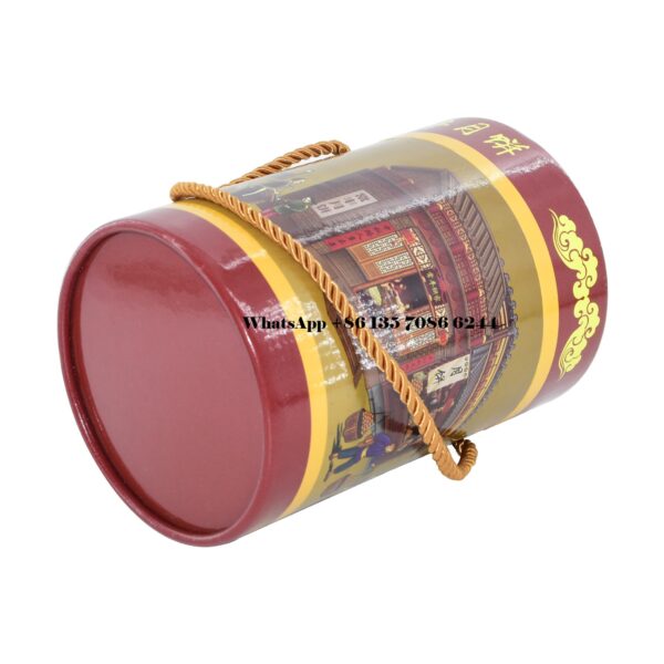 Caixa redonda de papelão impressa personalizada com pega de corda