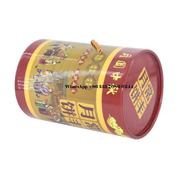 Caixa redonda de papelão impressa personalizada com pega de corda