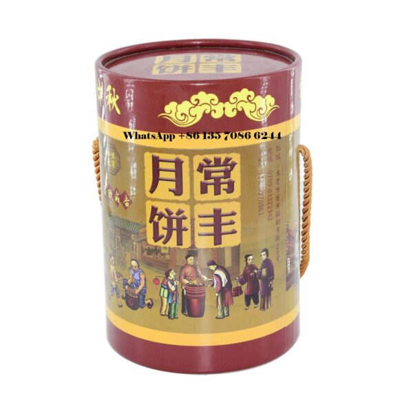 Caixa redonda de papelão impressa personalizada com pega de corda