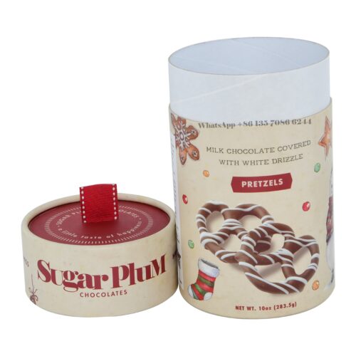 Pretzels de chocolate de calidad alimentaria Cajas cilíndricas de papel de bote