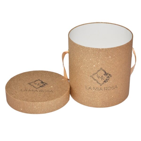 Caixa redonda de papel brilhante dourado de luxo para embalagem de rosas Caixa de tubo de papelão brilhante