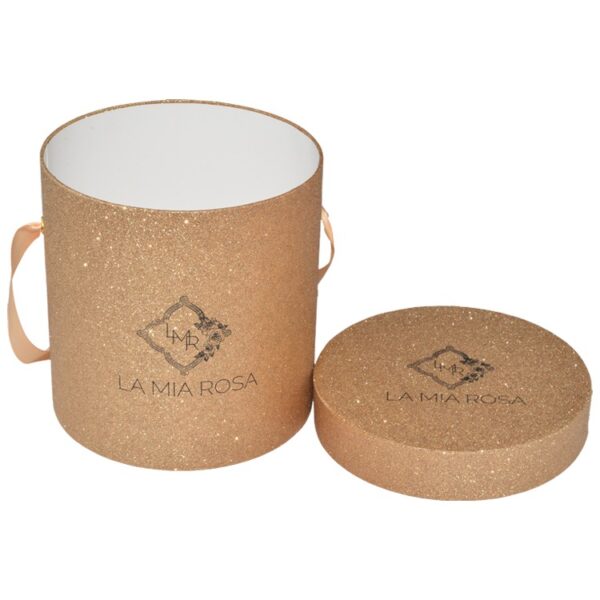 Caixa redonda de papel brilhante dourado de luxo para embalagem de rosas Caixa de tubo de papelão brilhante