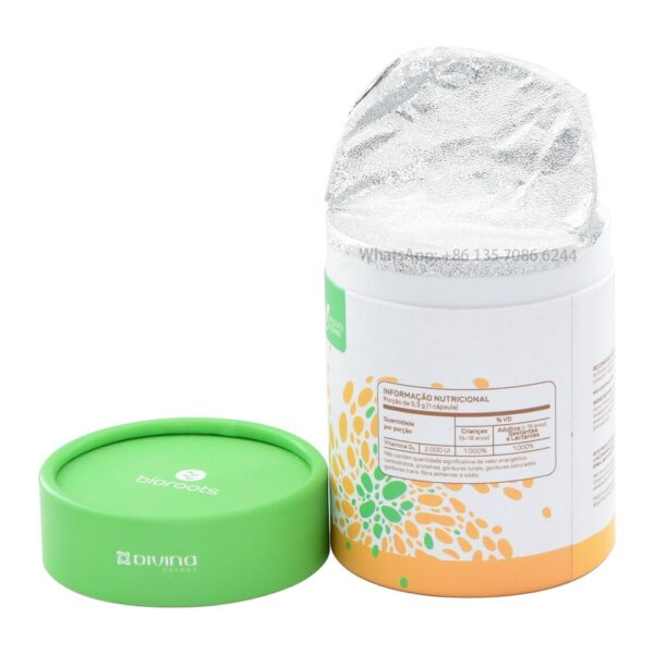 Tubi di carta per barattoli con coperchio pelabile per capsule di vitamine vegane