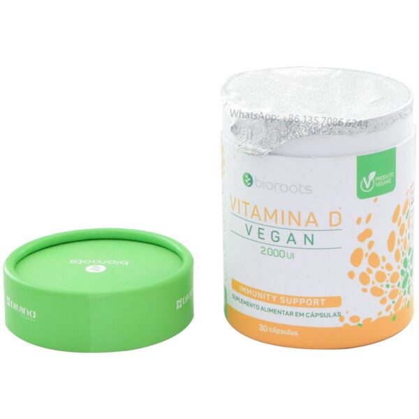 Tubi di carta per barattoli con coperchio pelabile per capsule di vitamine vegane