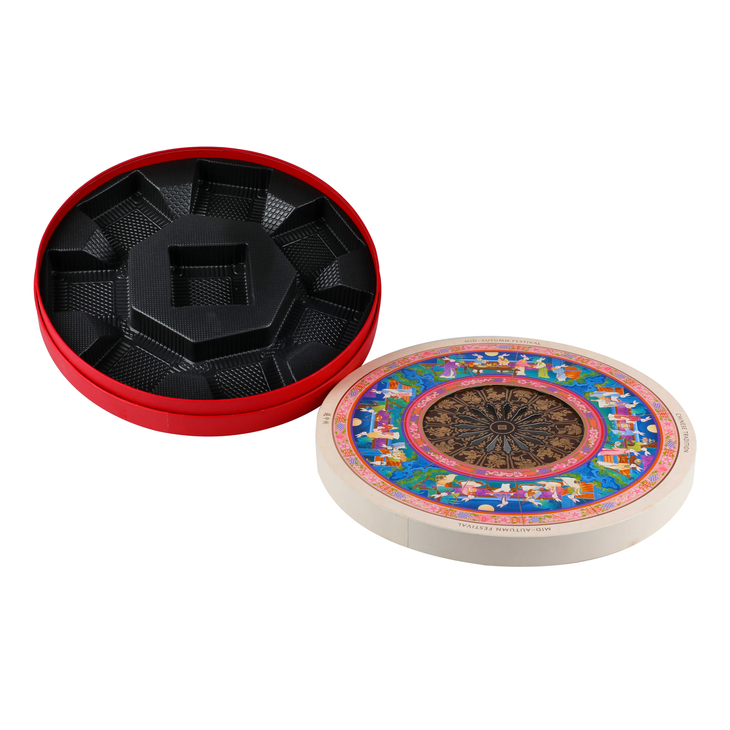 Caixa de oferta com tubo de papel para bolos lunares redondos com impressão personalizada e tabuleiro