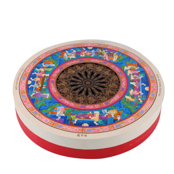 Caixa de oferta com tubo de papel para bolos lunares redondos com impressão personalizada e tabuleiro