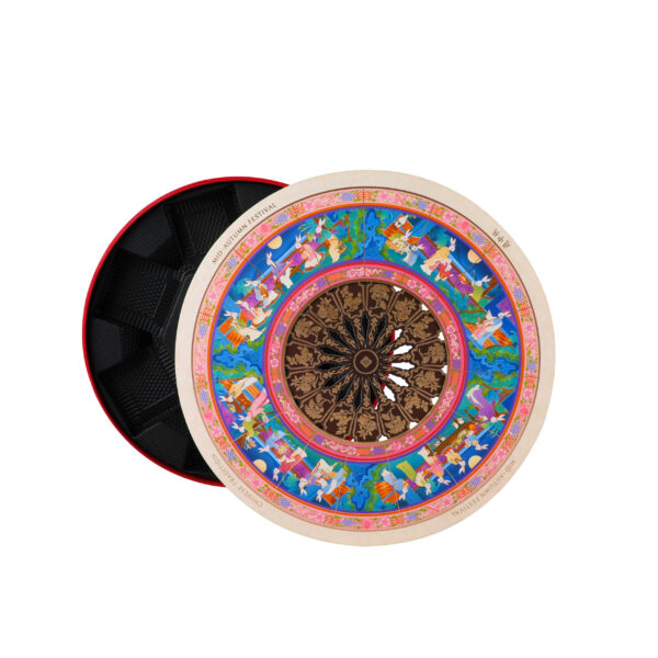 Caixa de oferta com tubo de papel para bolos lunares redondos com impressão personalizada e tabuleiro