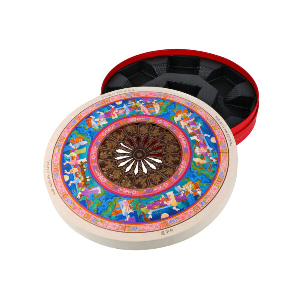 Caixa de oferta com tubo de papel para bolos lunares redondos com impressão personalizada e tabuleiro