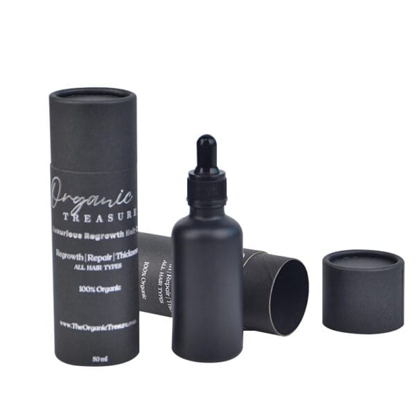 Emballage personnalisé en tube de papier noir pour les flacons d'huile capillaire